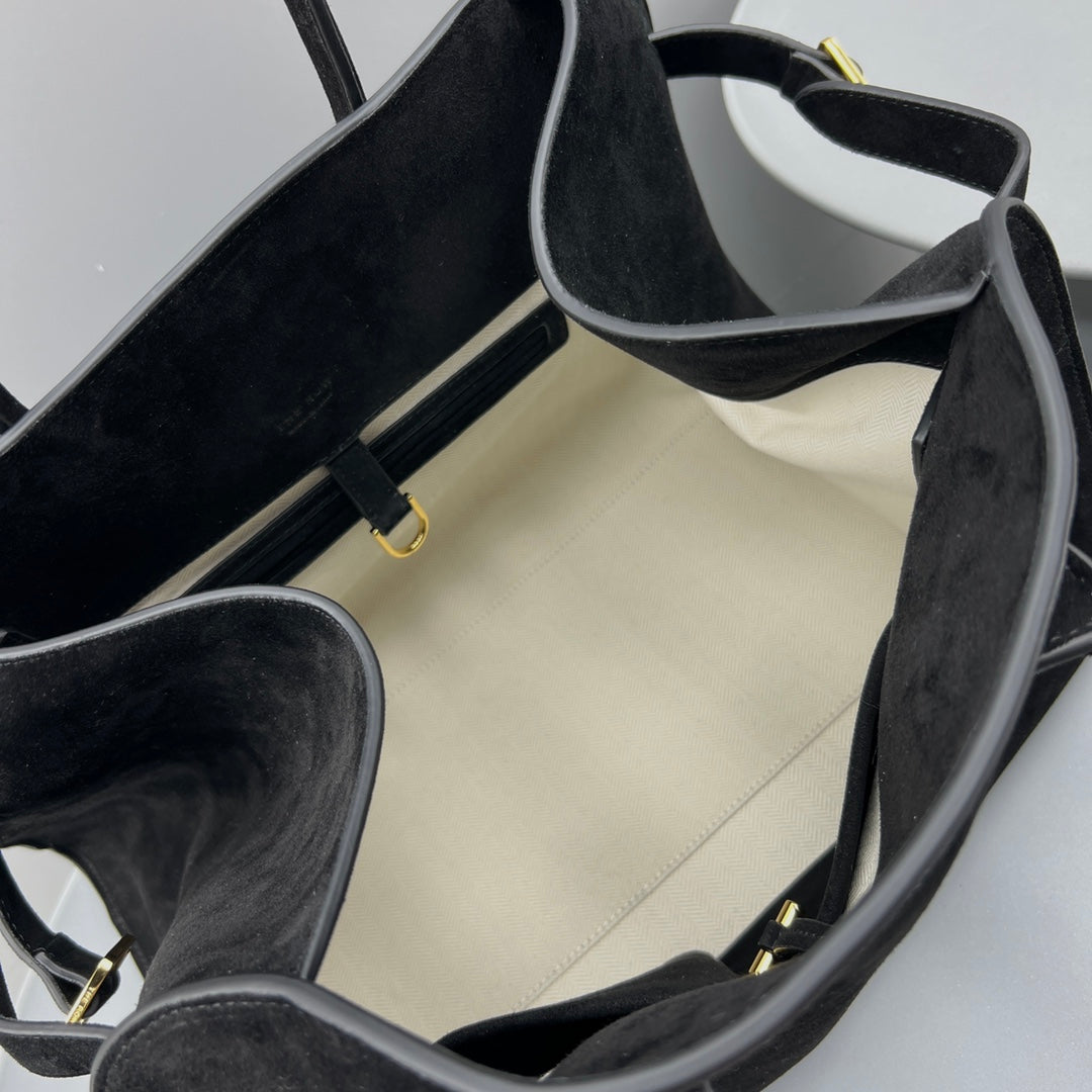 The Row W1255L72 Suede Soft Margaux 15 Air buckled tote T11001