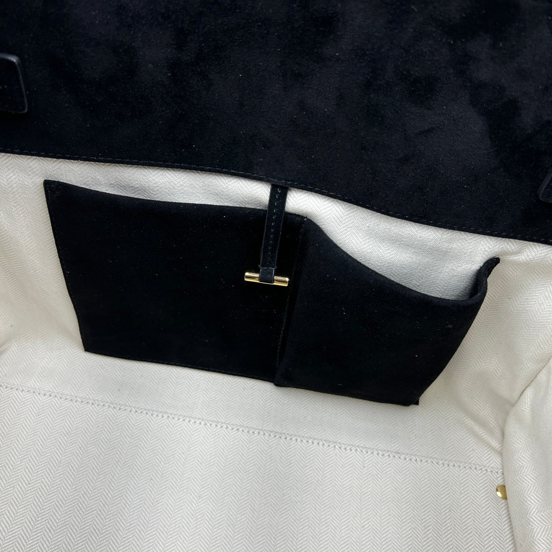 The Row W1255L72 Suede Soft Margaux 15 Air buckled tote T11001