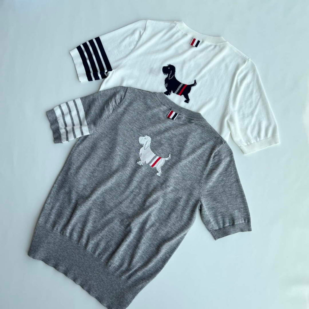 Thom Browne Women's Puppy Jacquard Short Sleeve Cardigan T-shirt T700038