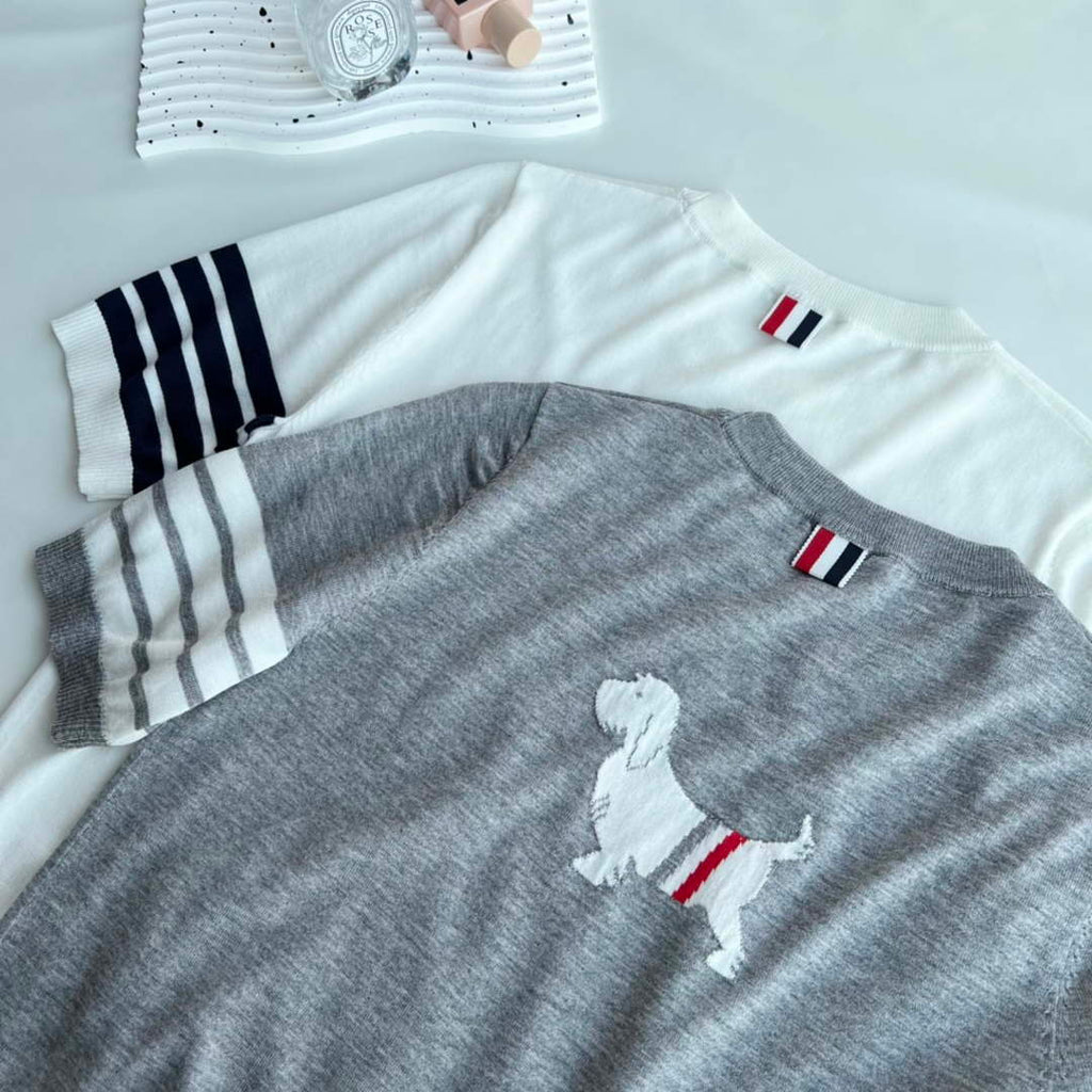 Thom Browne Women's Puppy Jacquard Short Sleeve Cardigan T-shirt T700038