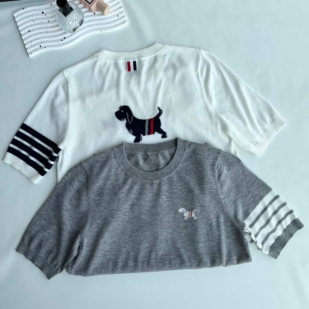 Thom Browne Women's Puppy Jacquard Short Sleeve Cardigan T-shirt T700038