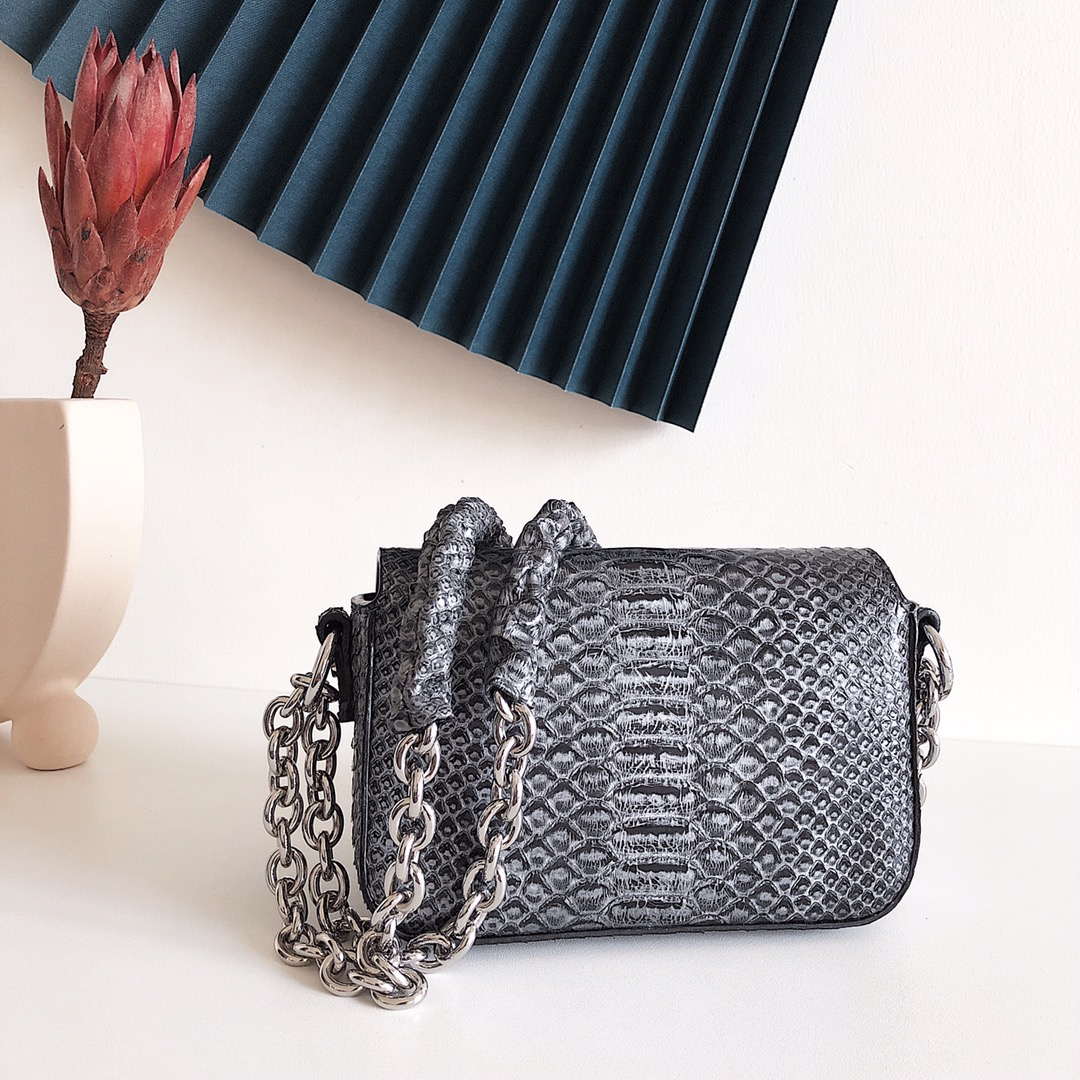 Tom Ford 25116800041 Metallic Python Natalia Chain Shoulder Bag Gray Black