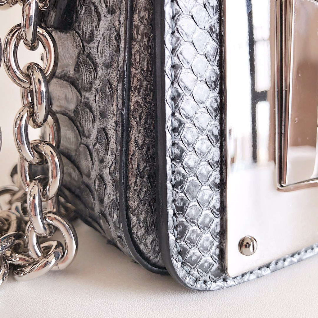 Tom Ford 25116800041 Metallic Python Natalia Chain Shoulder Bag Gray Black