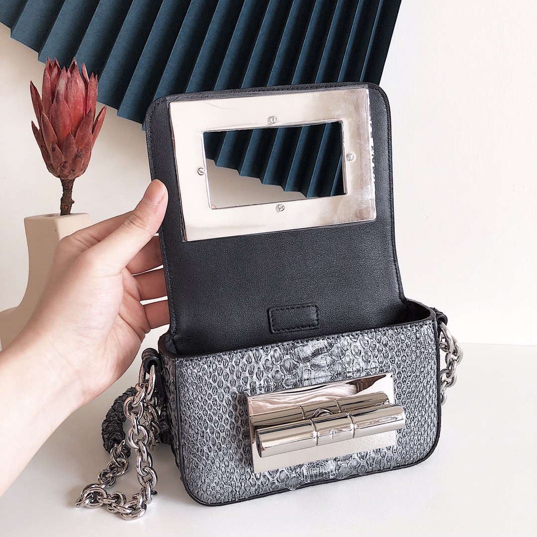 Tom Ford 25116800041 Metallic Python Natalia Chain Shoulder Bag Gray Black