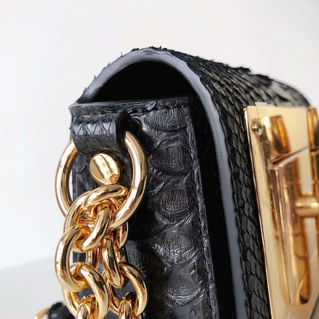 Tom Ford 25116800041 Metallic Black Python Natalia Chain Shoulder Bag - Default Title - View 3
