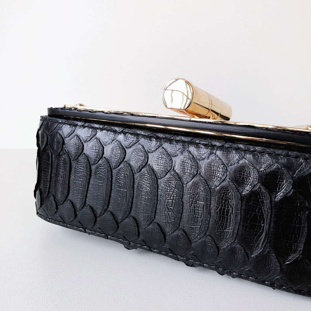 Tom Ford 25116800041 Metallic Black Python Natalia Chain Shoulder Bag