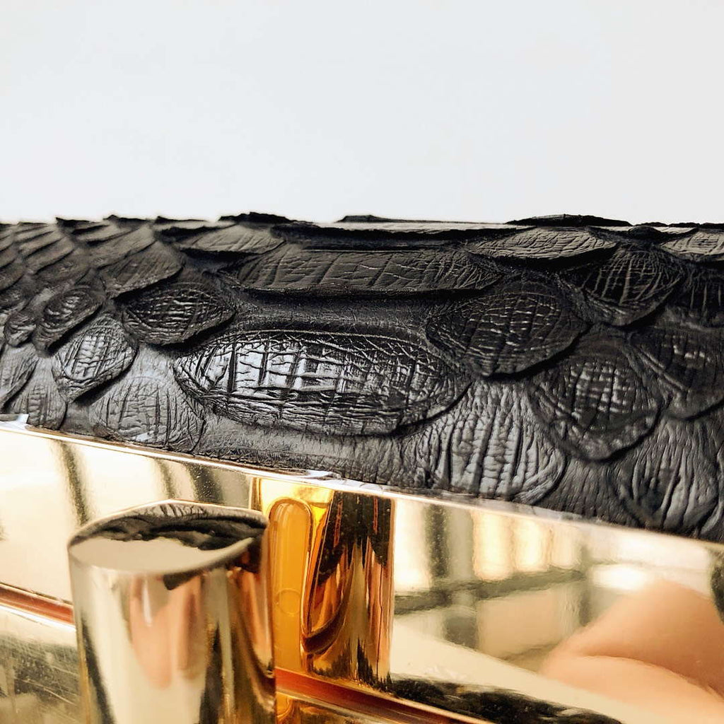Tom Ford 25116800041 Metallic Black Python Natalia Chain Shoulder Bag