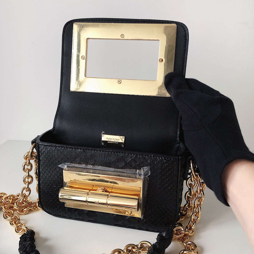 Tom Ford 25116800041 Metallic Black Python Natalia Chain Shoulder Bag