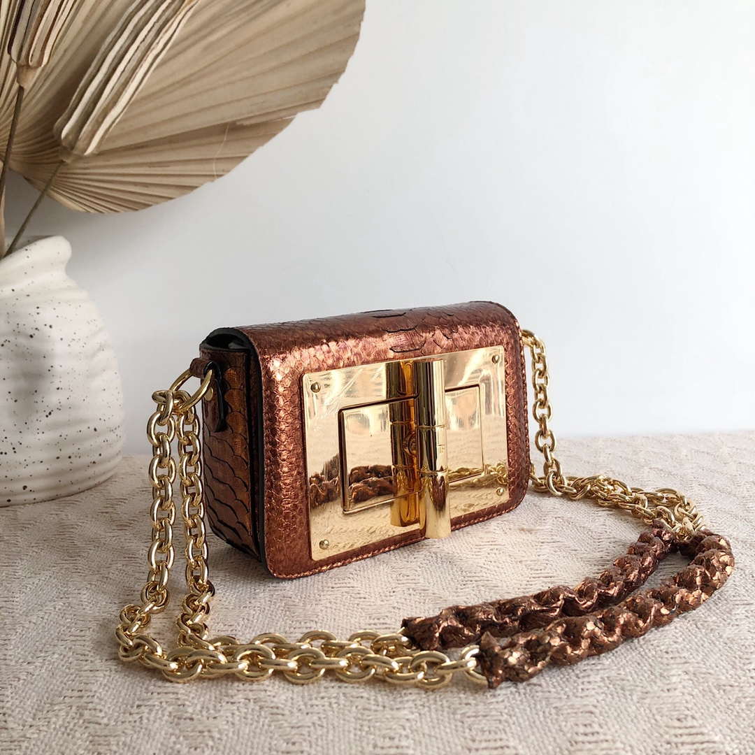 Tom Ford 25116800041 Metallic copper Python Natalia Chain Shoulder Bag