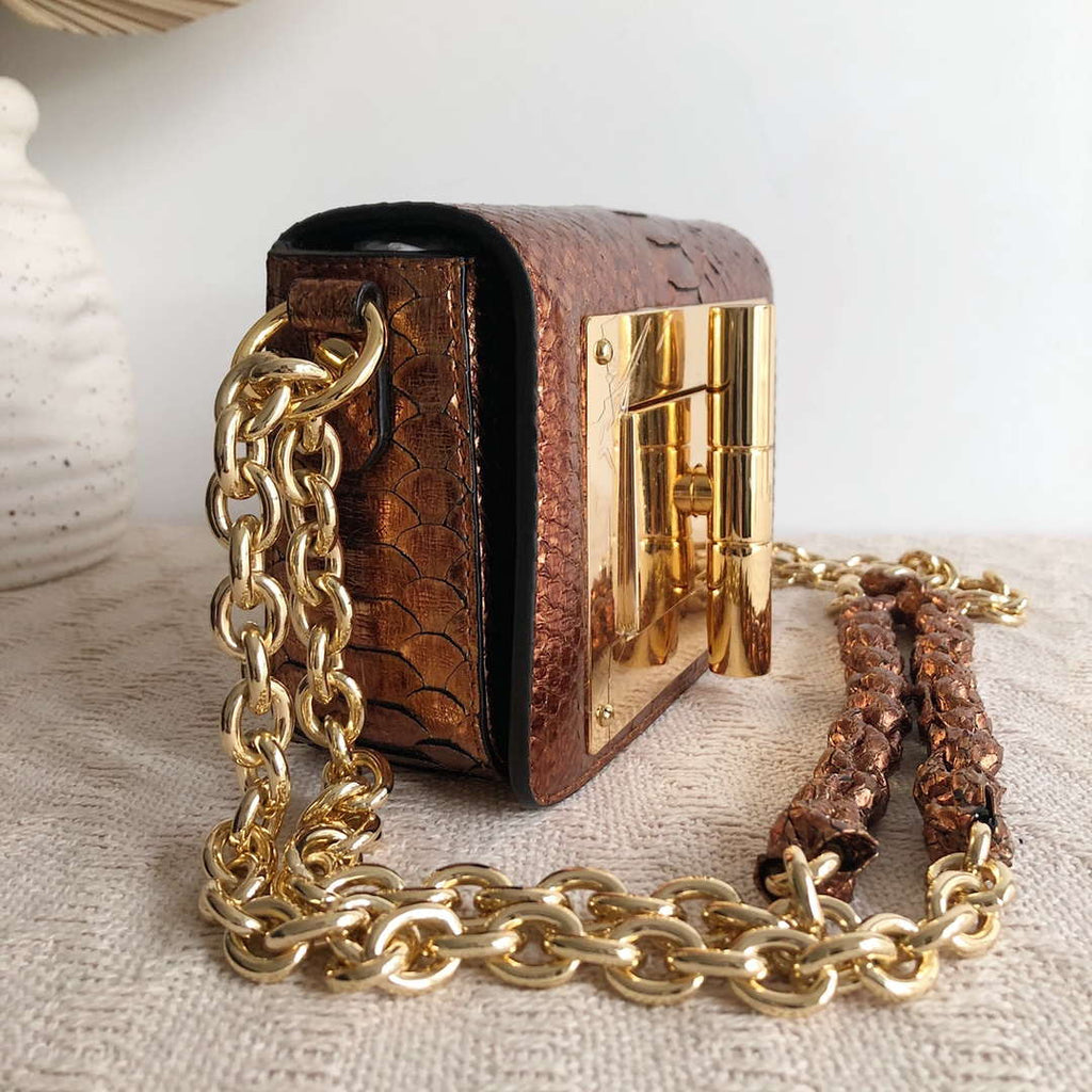 Tom Ford 25116800041 Metallic copper Python Natalia Chain Shoulder Bag