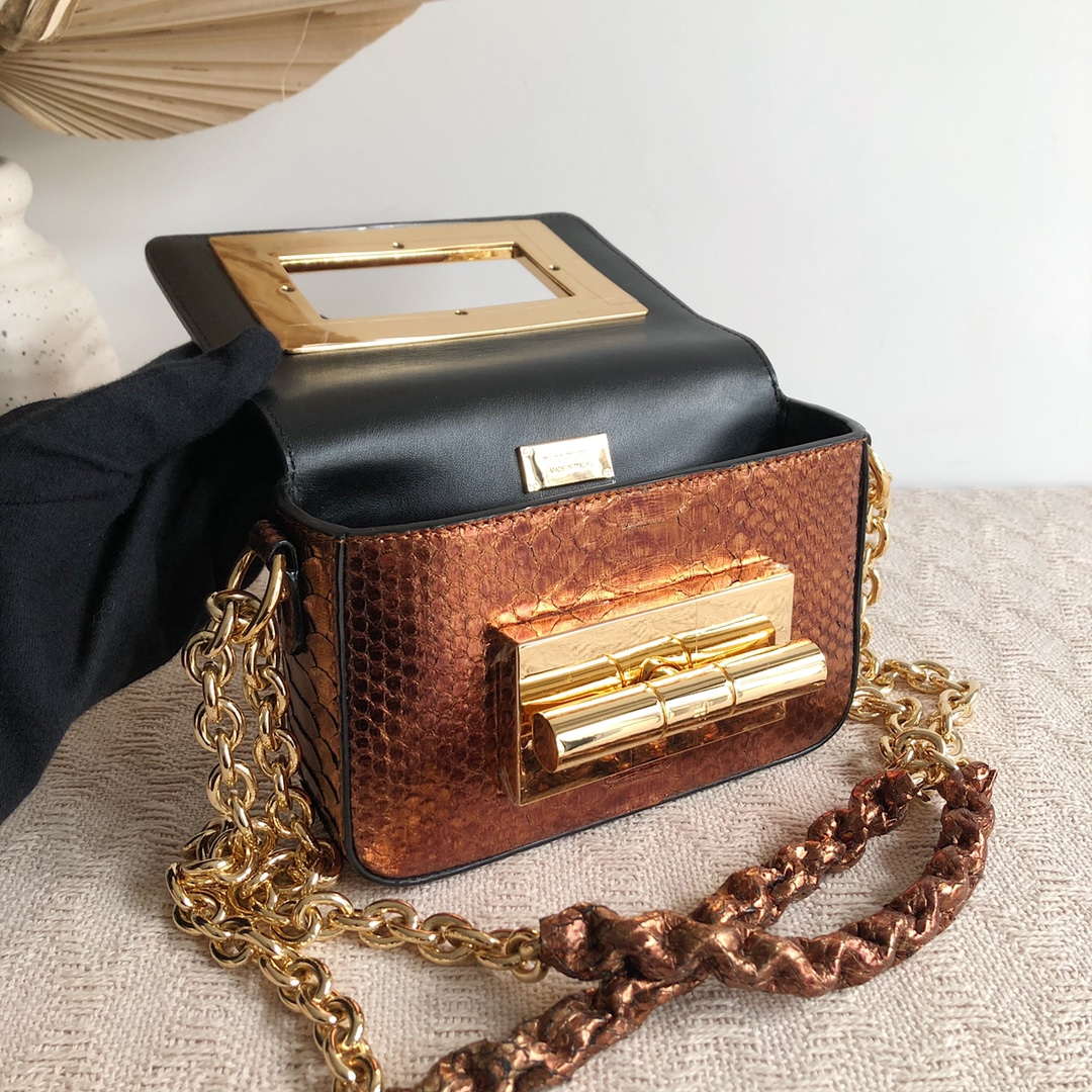 Tom Ford 25116800041 Metallic copper Python Natalia Chain Shoulder Bag
