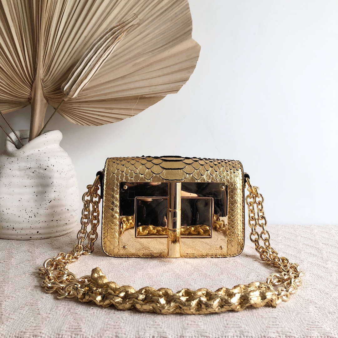 Tom Ford 25116800041 Metallic Gold Python Natalia Chain Shoulder Bag - Default Title - View 1