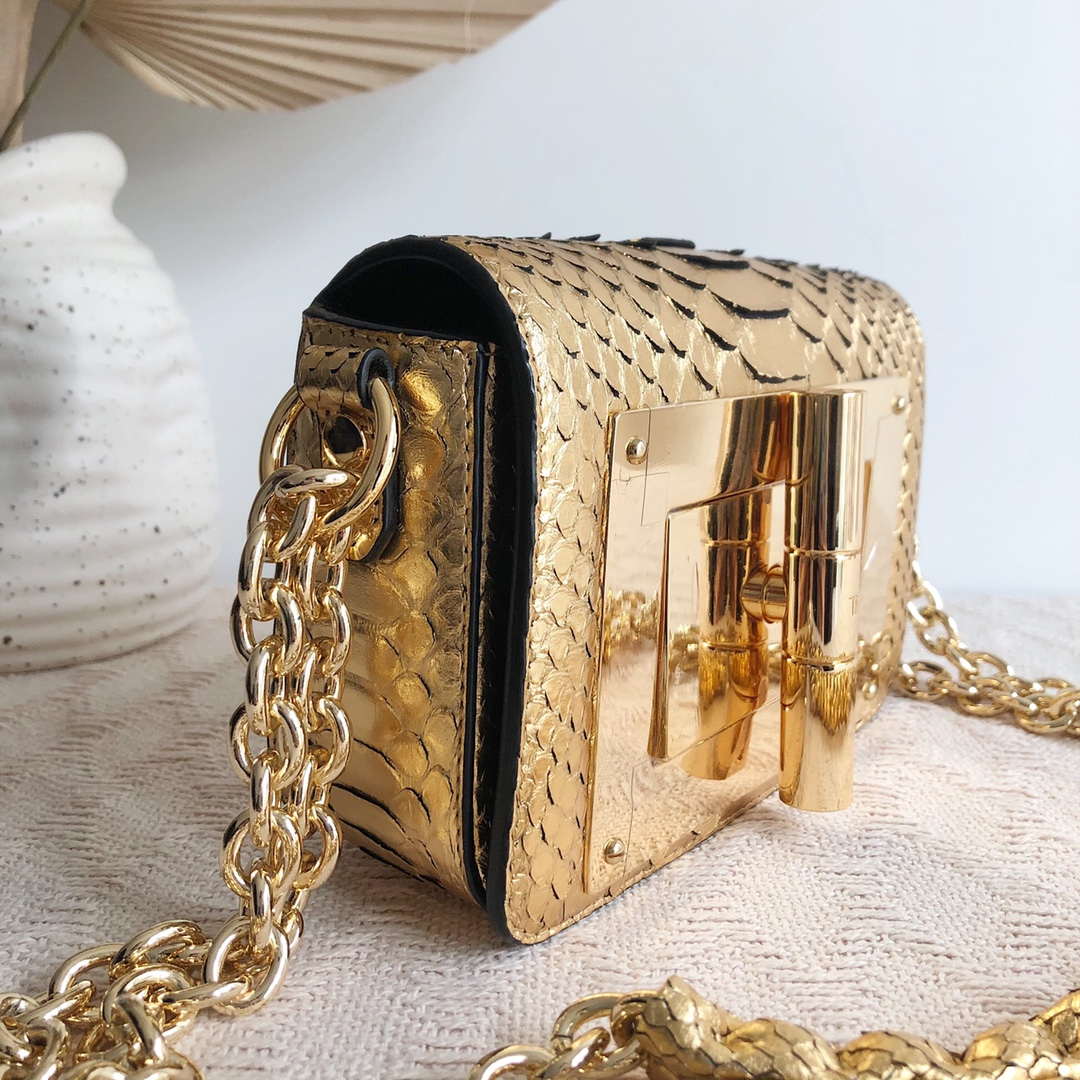 Tom Ford 25116800041 Metallic Gold Python Natalia Chain Shoulder Bag - Default Title - View 3