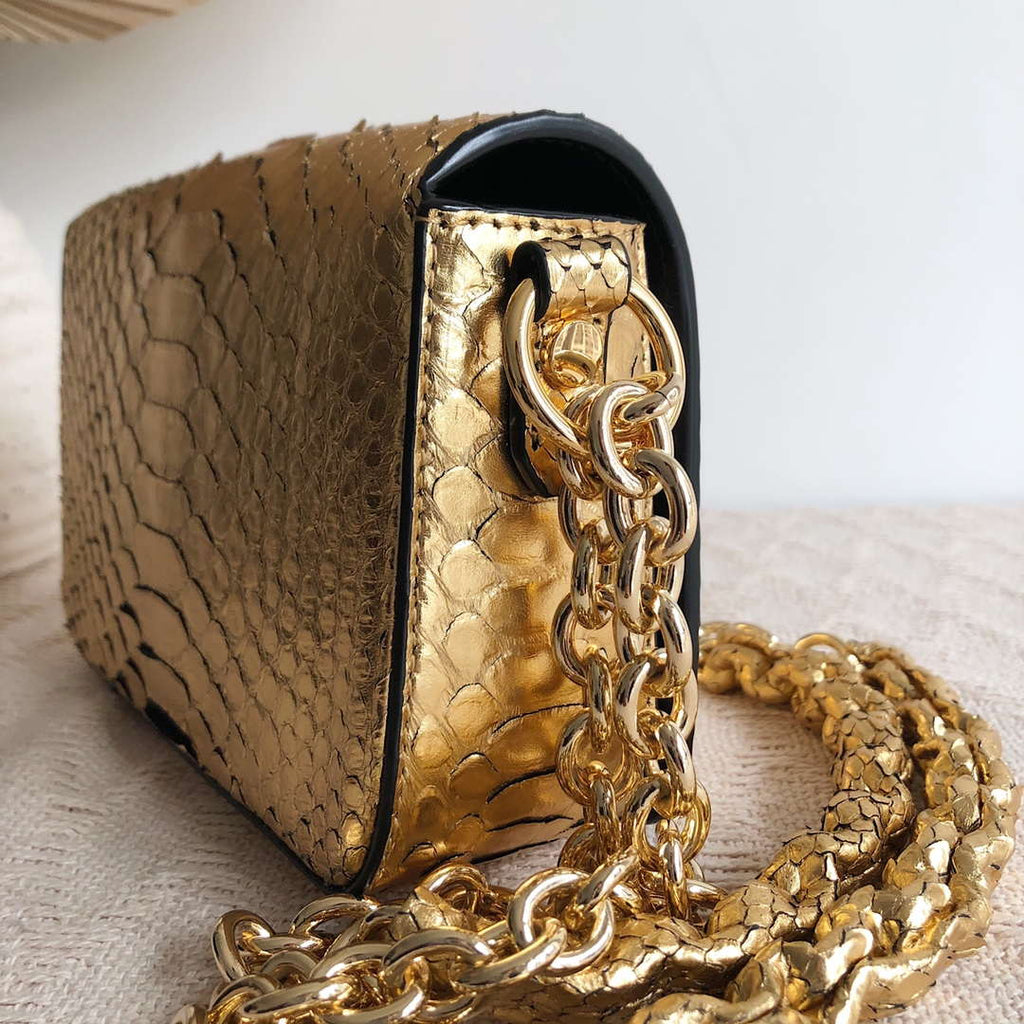 Tom Ford 25116800041 Metallic Gold Python Natalia Chain Shoulder Bag