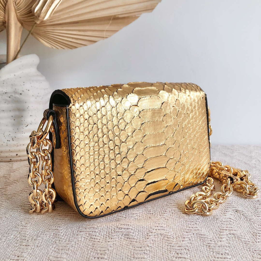 Tom Ford 25116800041 Metallic Gold Python Natalia Chain Shoulder Bag