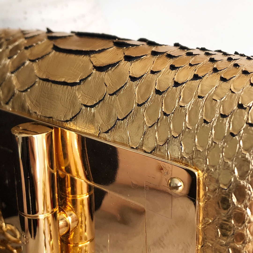 Tom Ford 25116800041 Metallic Gold Python Natalia Chain Shoulder Bag