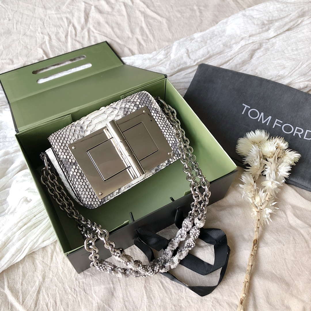 Tom Ford 25116800041 Metallic Silver Python Natalia Chain Shoulder Bag