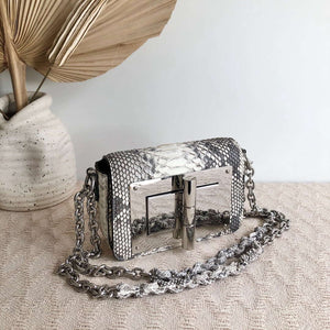 Tom Ford 25116800041 Metallic Silver Python Natalia Chain Shoulder Bag - Default Title - View 3