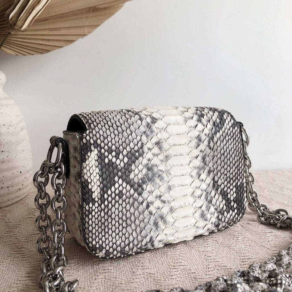 Tom Ford 25116800041 Metallic Silver Python Natalia Chain Shoulder Bag