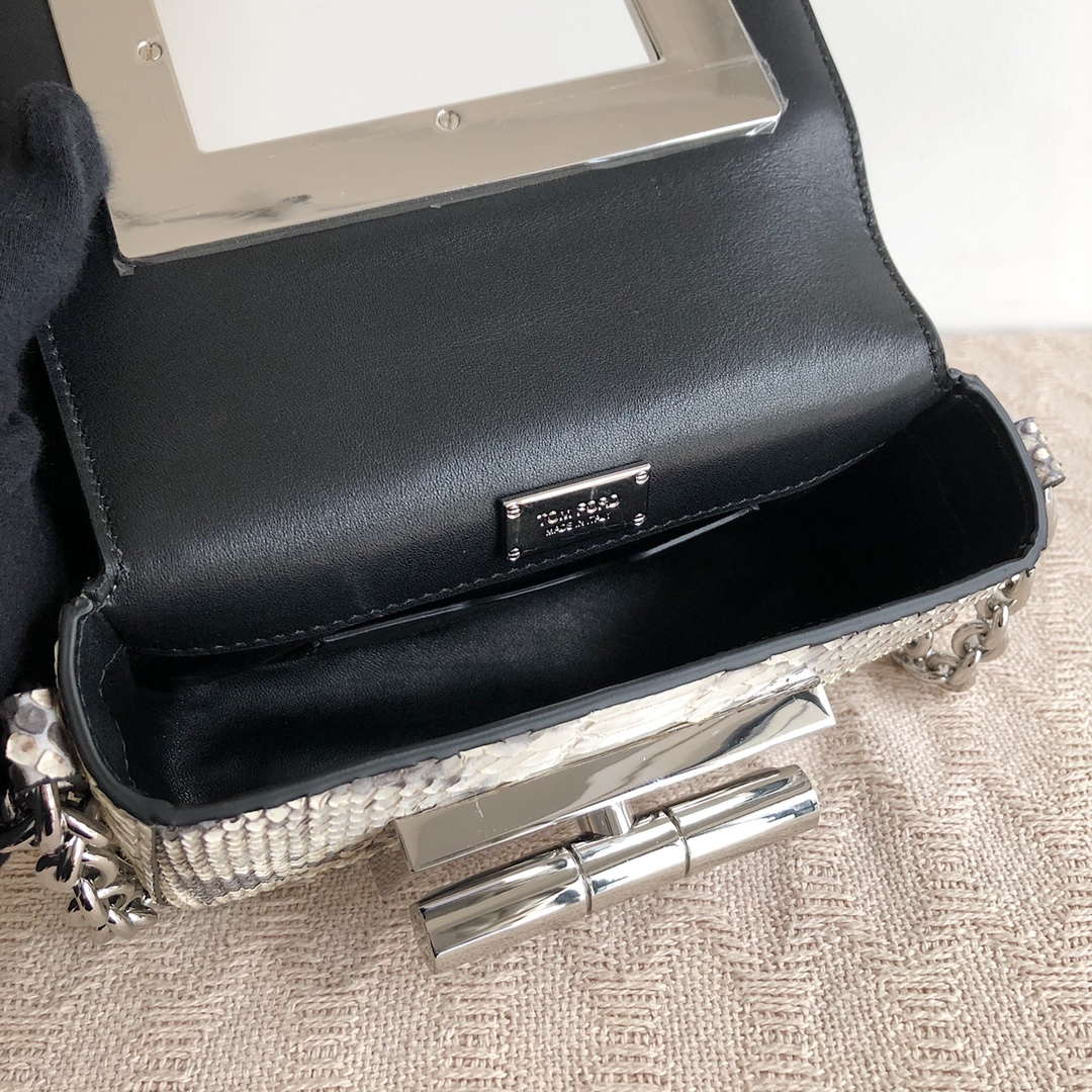 Tom Ford 25116800041 Metallic Silver Python Natalia Chain Shoulder Bag