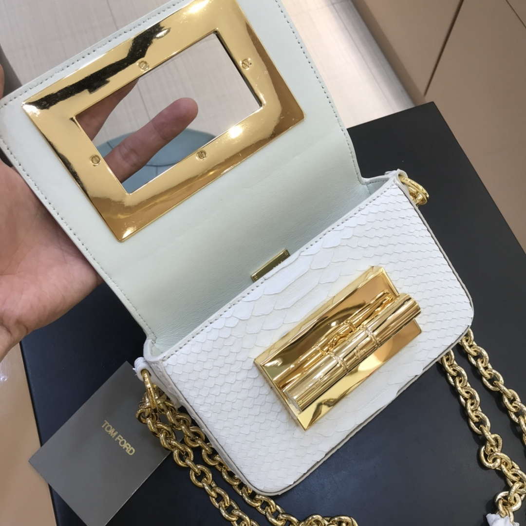 Tom Ford 25116800041 Metallic White Python Natalia Chain Shoulder Bag - Default Title - View 5