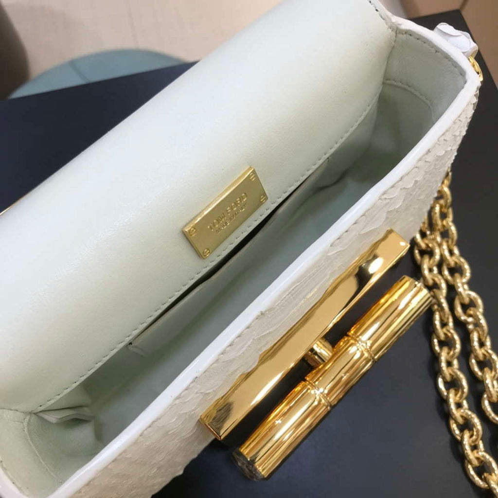 Tom Ford 25116800041 Metallic White Python Natalia Chain Shoulder Bag