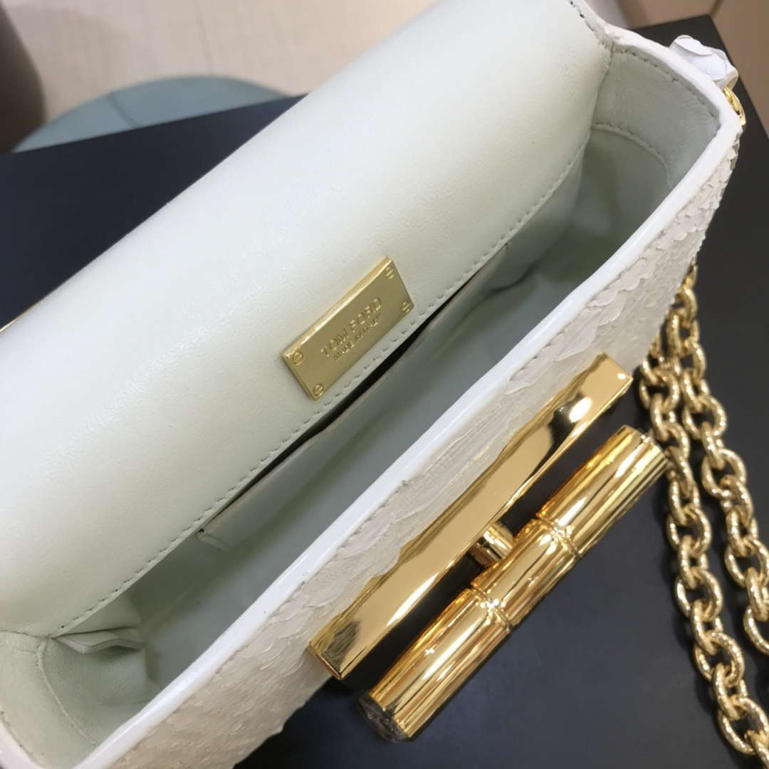 Tom Ford 25116800041 Metallic White Python Natalia Chain Shoulder Bag