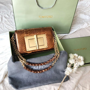 Tom Ford 29116800081 Metallic Copper Python Natalia Chain Shoulder Bag - Default Title - View 1
