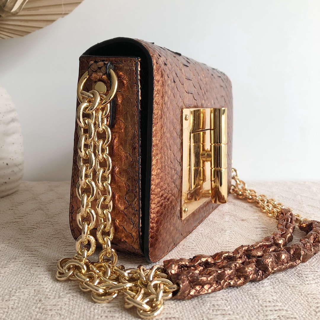 Tom Ford 29116800081 Metallic Copper Python Natalia Chain Shoulder Bag