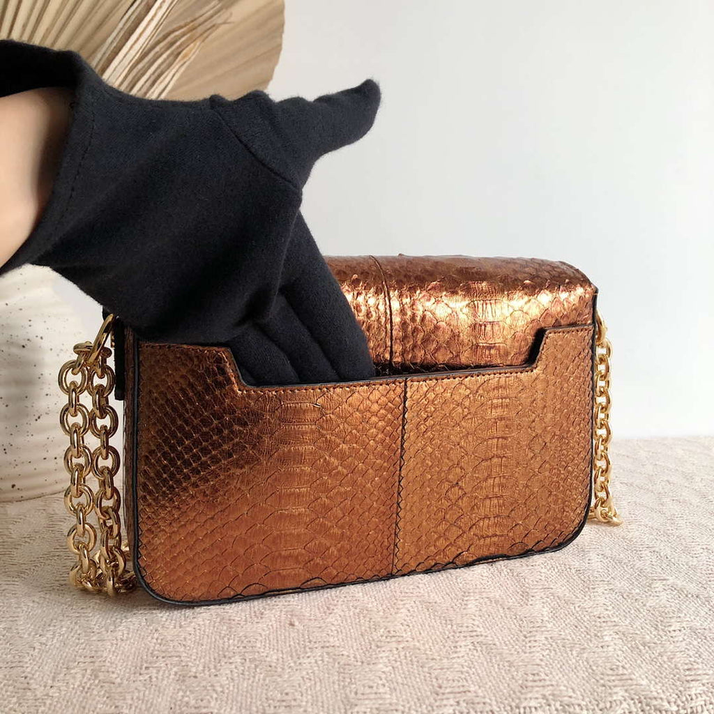 Tom Ford 29116800081 Metallic Copper Python Natalia Chain Shoulder Bag
