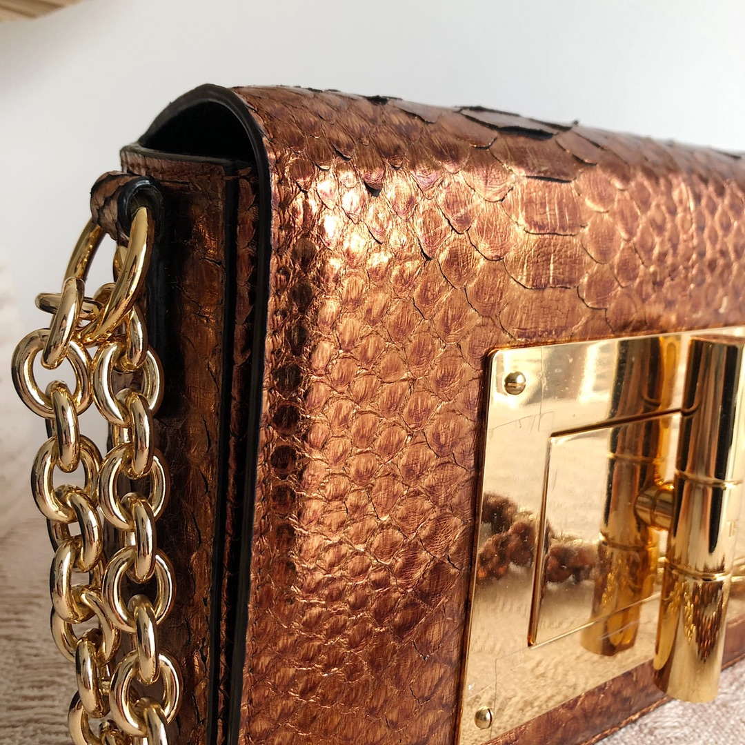 Tom Ford 29116800081 Metallic Copper Python Natalia Chain Shoulder Bag