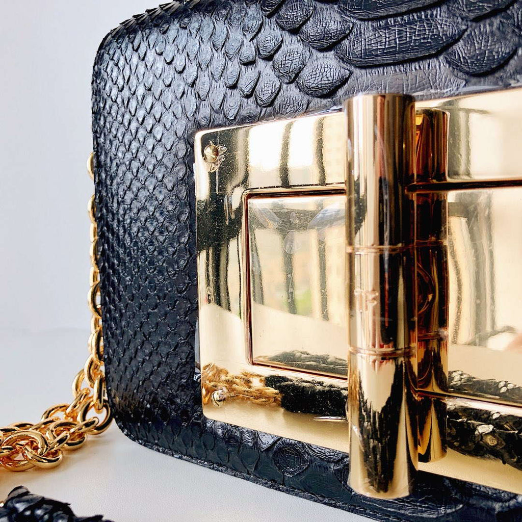 Tom Ford 29116800081 Black Python Natalia Chain Shoulder Bag