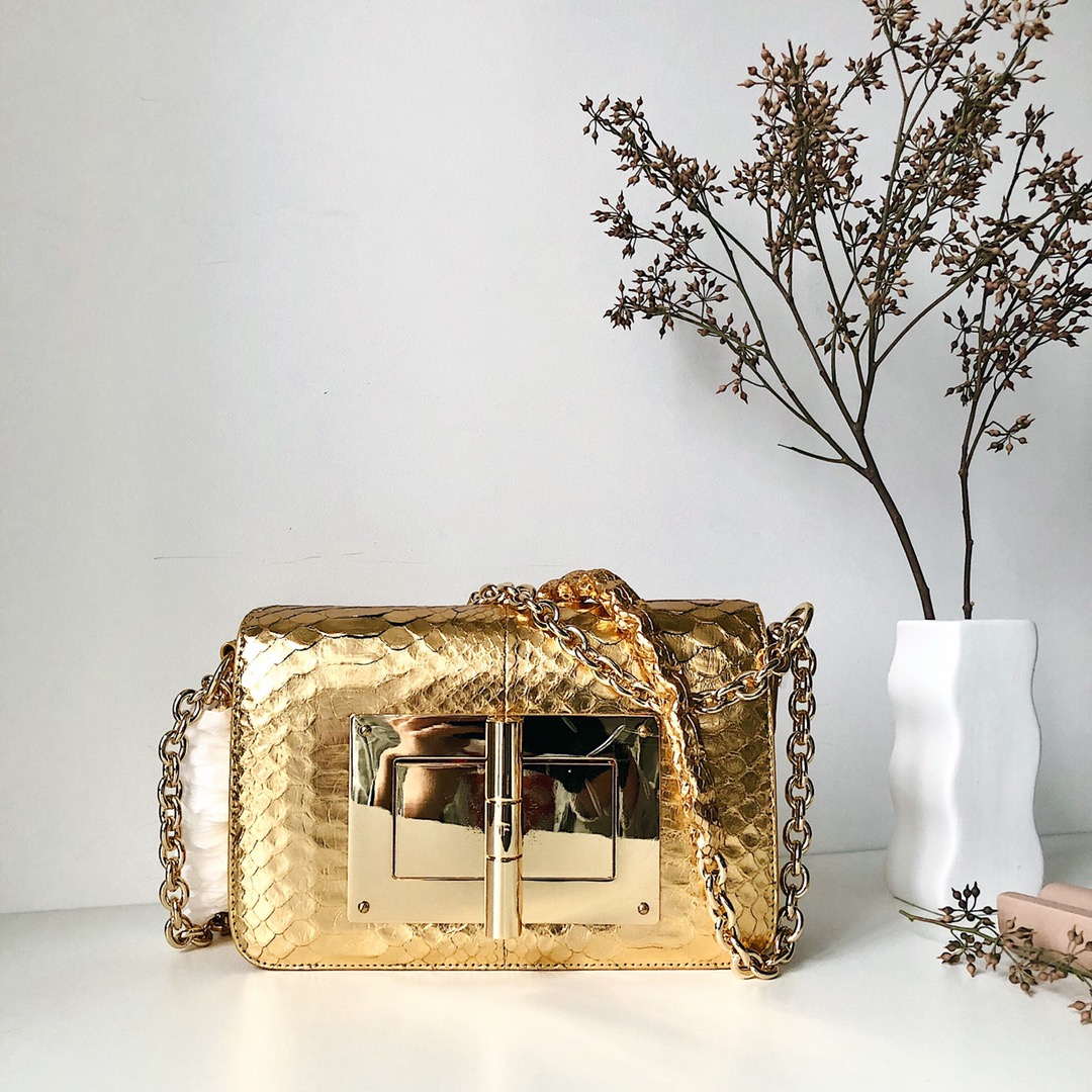 Tom Ford 29116800081 Metallic Glod Python Natalia Chain Shoulder Bag