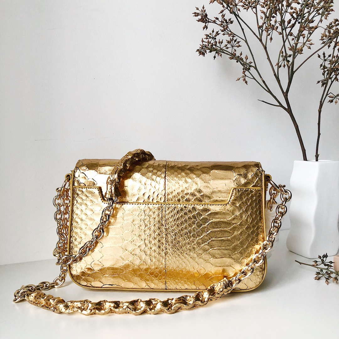 Tom Ford 29116800081 Metallic Glod Python Natalia Chain Shoulder Bag
