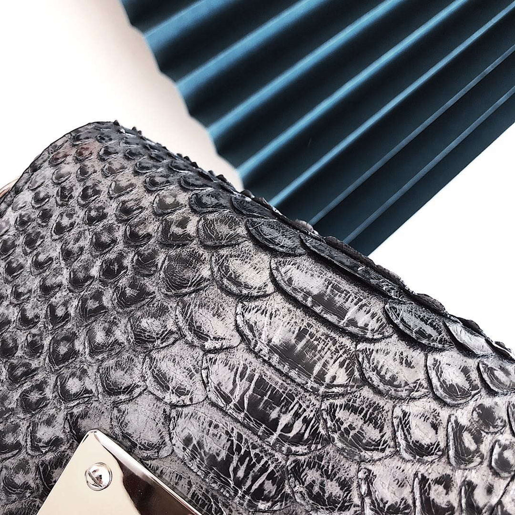 Tom Ford 29116800081 Metallic Python Natalia Chain Shoulder Bag Gray Black