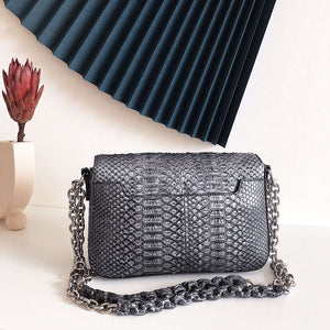 Tom Ford 29116800081 Metallic Python Natalia Chain Shoulder Bag Gray Black - Default Title - View 5