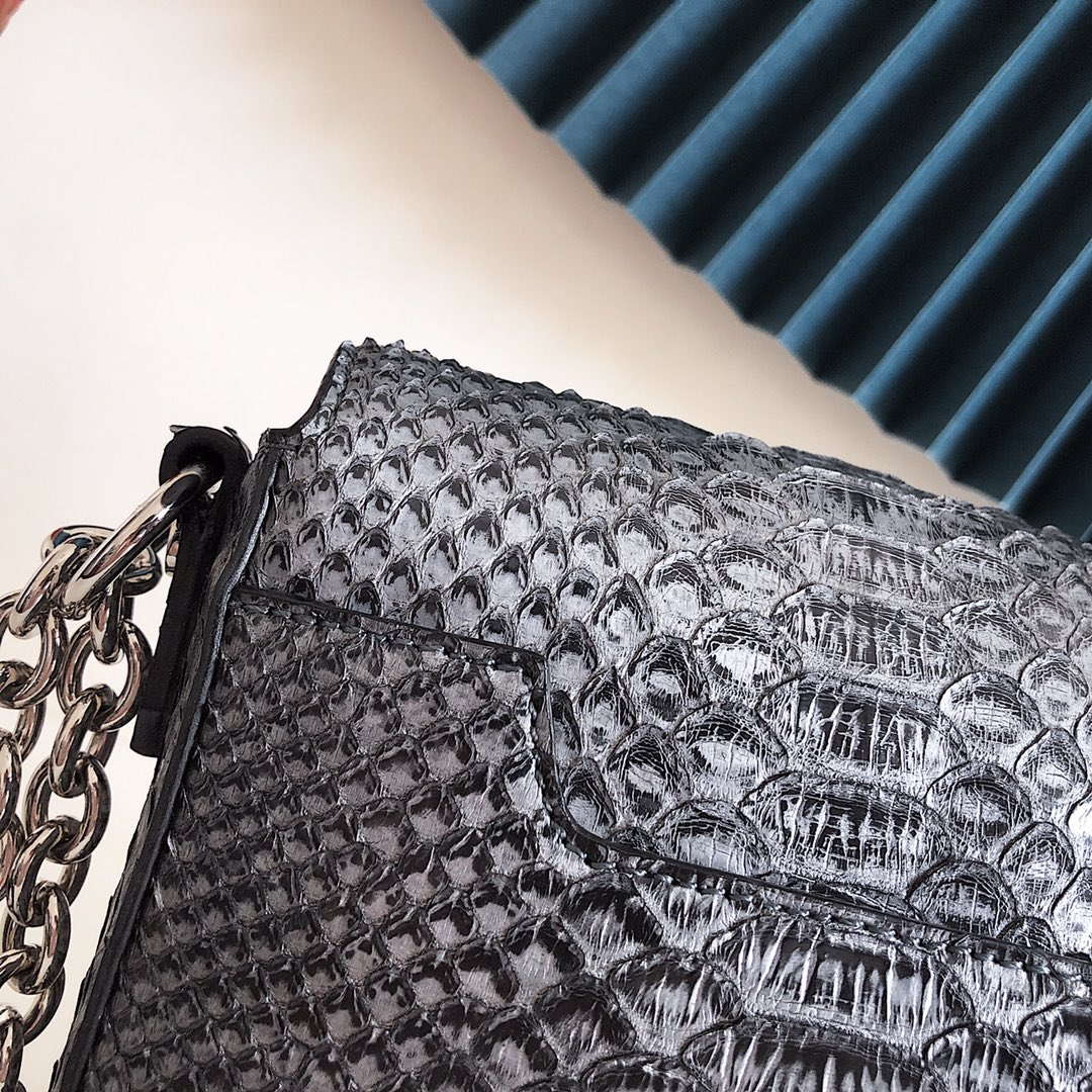 Tom Ford 29116800081 Metallic Python Natalia Chain Shoulder Bag Gray Black - Default Title - View 6