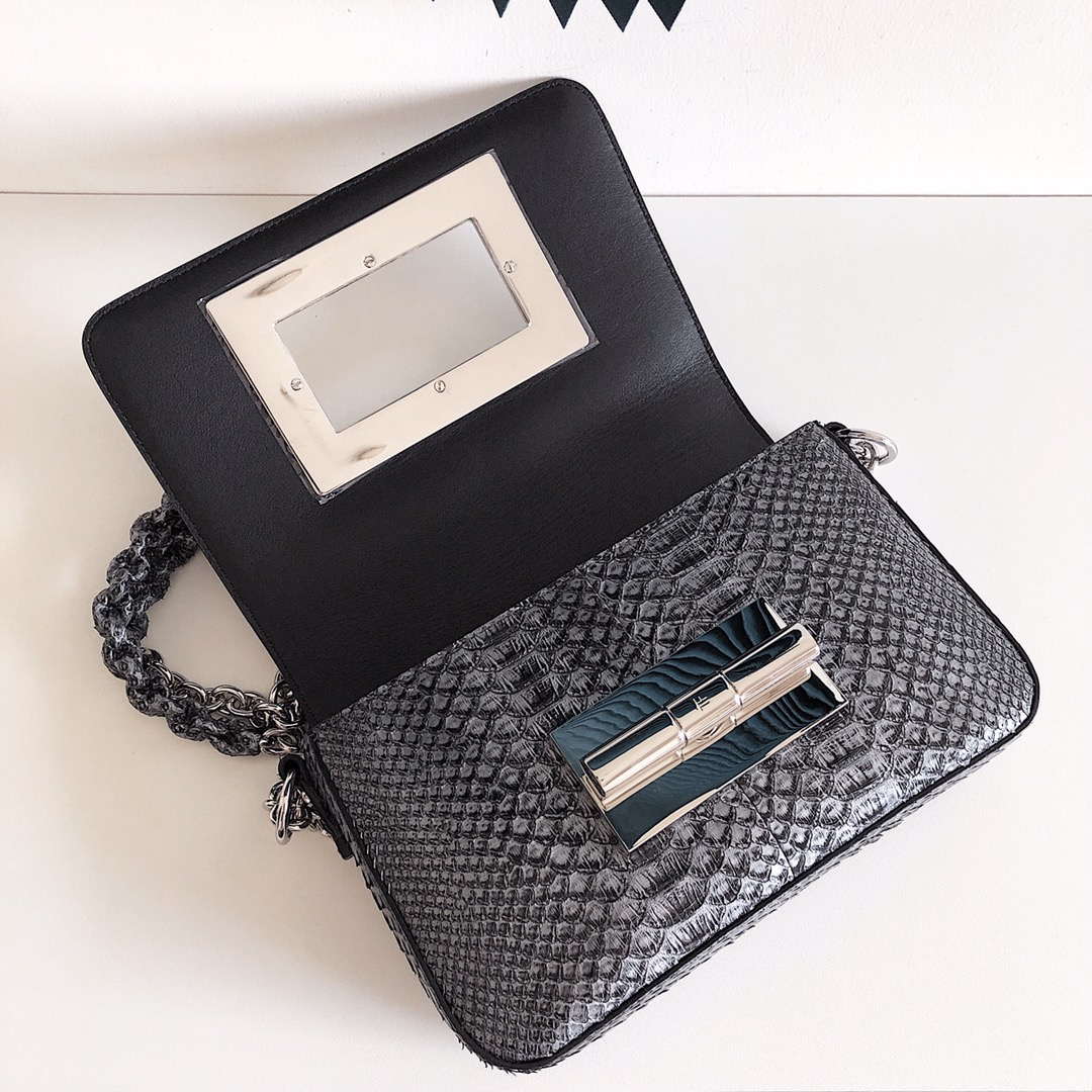 Tom Ford 29116800081 Metallic Python Natalia Chain Shoulder Bag Gray Black