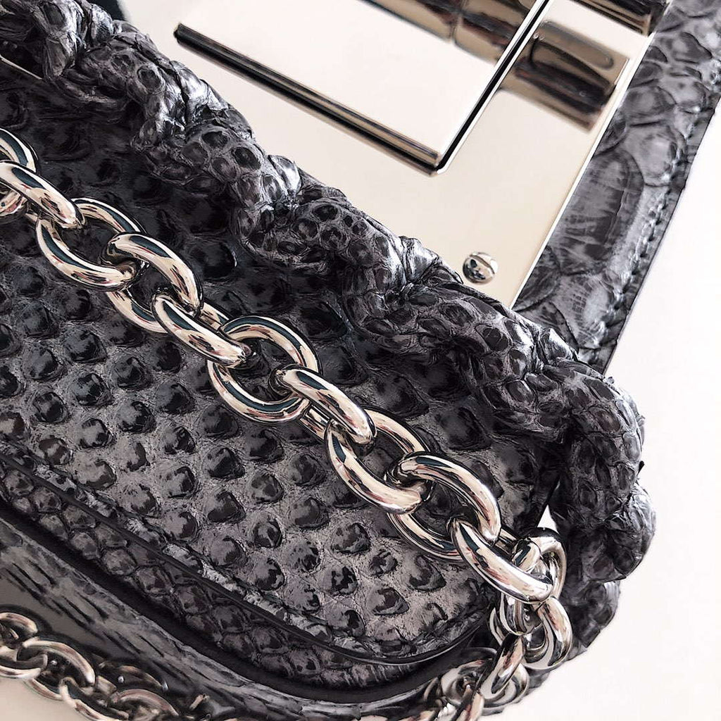 Tom Ford 29116800081 Metallic Python Natalia Chain Shoulder Bag Gray Black