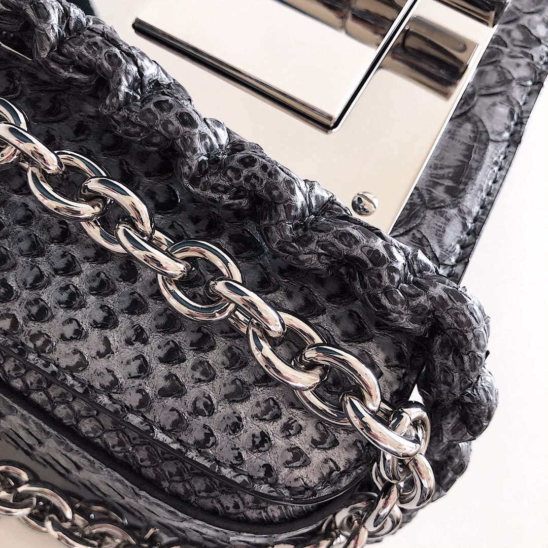 Tom Ford 29116800081 Metallic Python Natalia Chain Shoulder Bag Gray Black