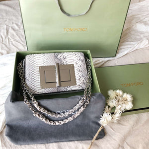 Tom Ford 29116800081 Metallic Silver Python Natalia Chain Shoulder Bag Gray - Default Title - View 1