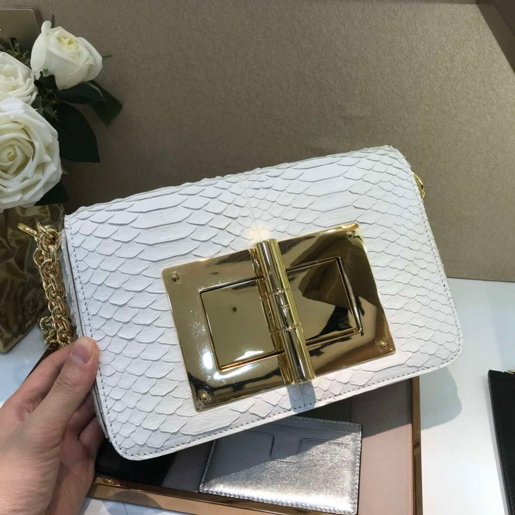 Tom Ford 29116800081 White Python Natalia Chain Shoulder Bag