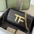 Tom Ford 5520743975 Shiny Stamped Crocodile Leather Evening Tf Disco Bag Black - Default Title - View 1