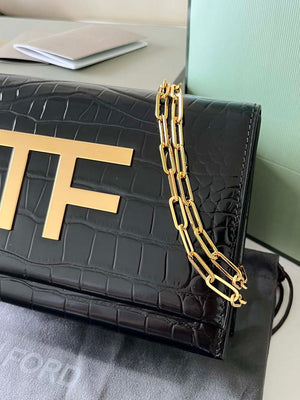 Tom Ford 5520743975 Shiny Stamped Crocodile Leather Evening Tf Disco Bag Black - Default Title - View 4