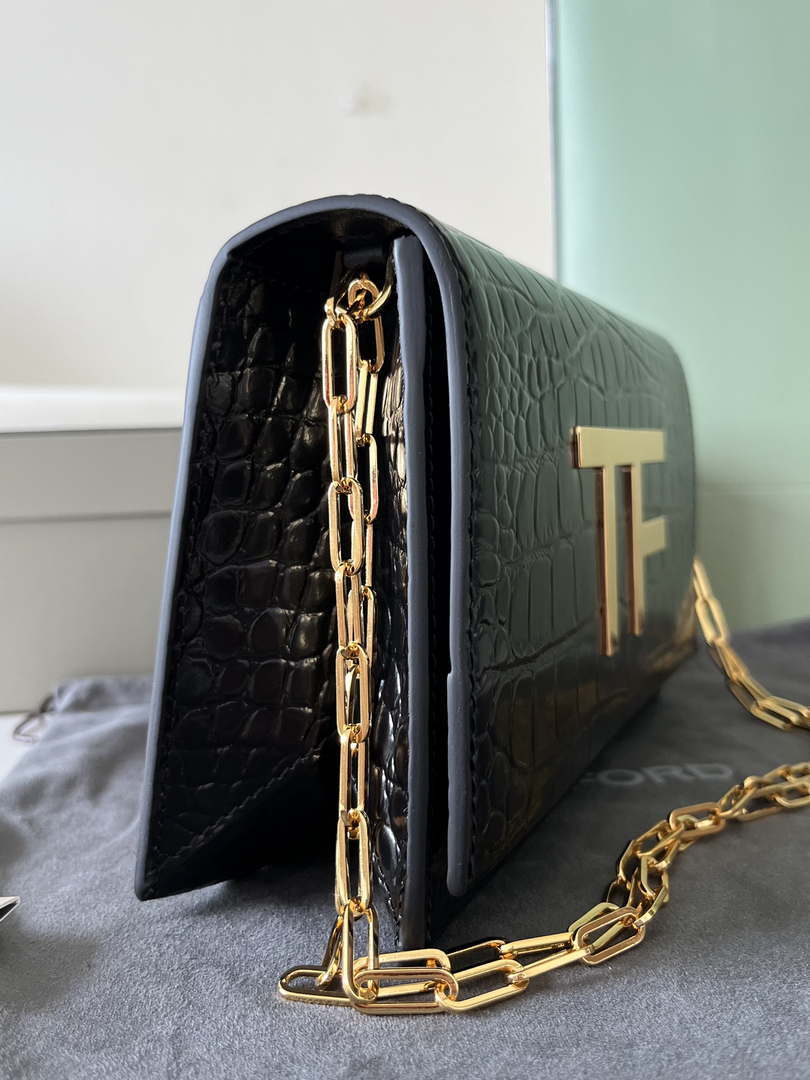 Tom Ford 5520743975 Shiny Stamped Crocodile Leather Evening Tf Disco Bag Black