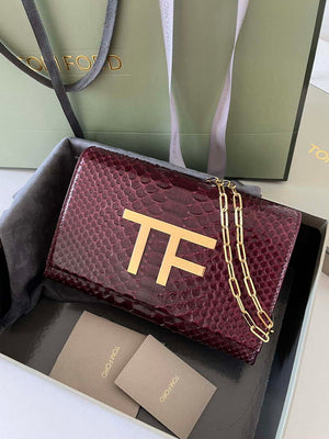 Tom Ford 5520743975 Wine Red Python Evening Tf Disco Bag - Default Title - View 1