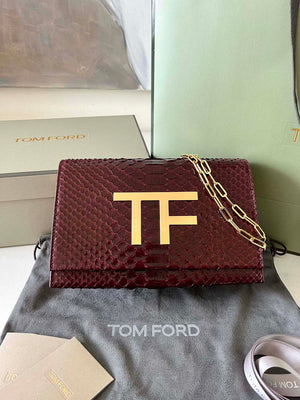 Tom Ford 5520743975 Wine Red Python Evening Tf Disco Bag - Default Title - View 2