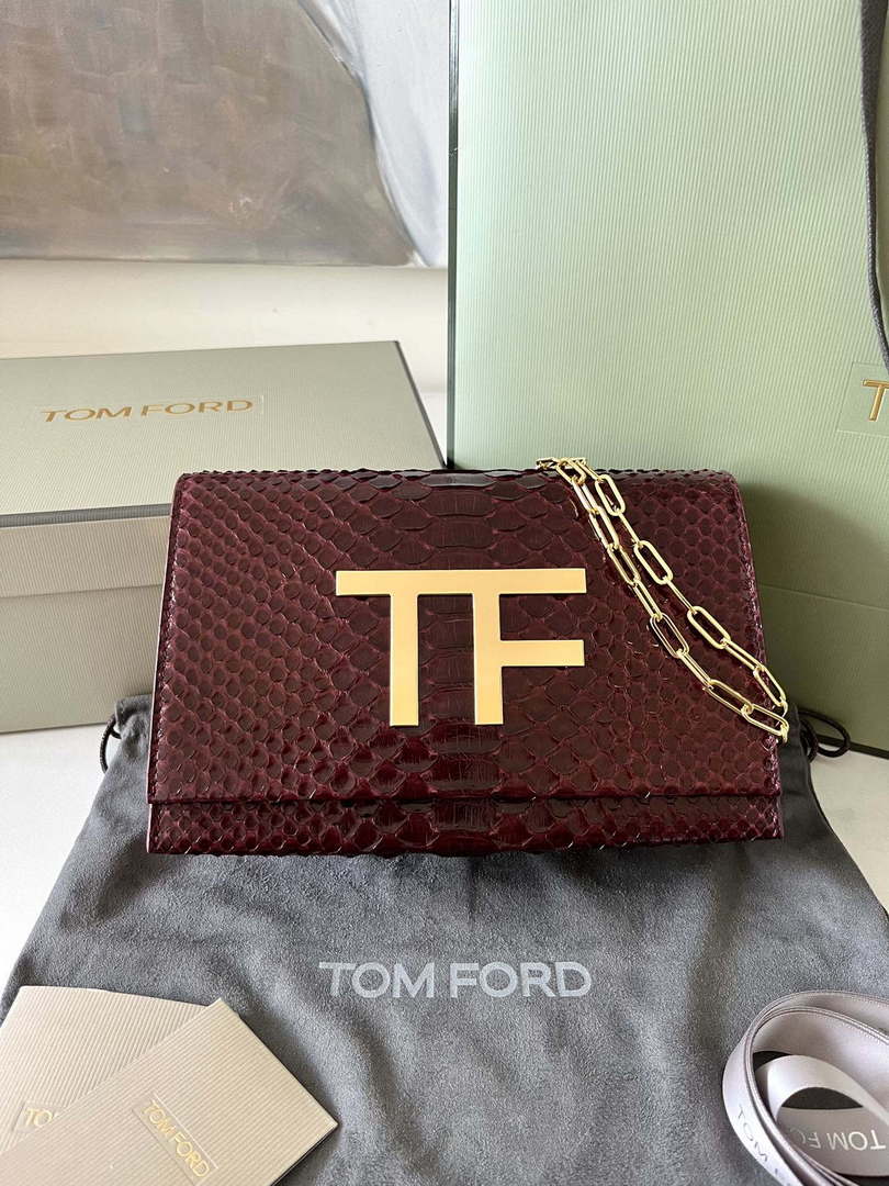 Tom Ford 5520743975 Wine Red Python Evening Tf Disco Bag
