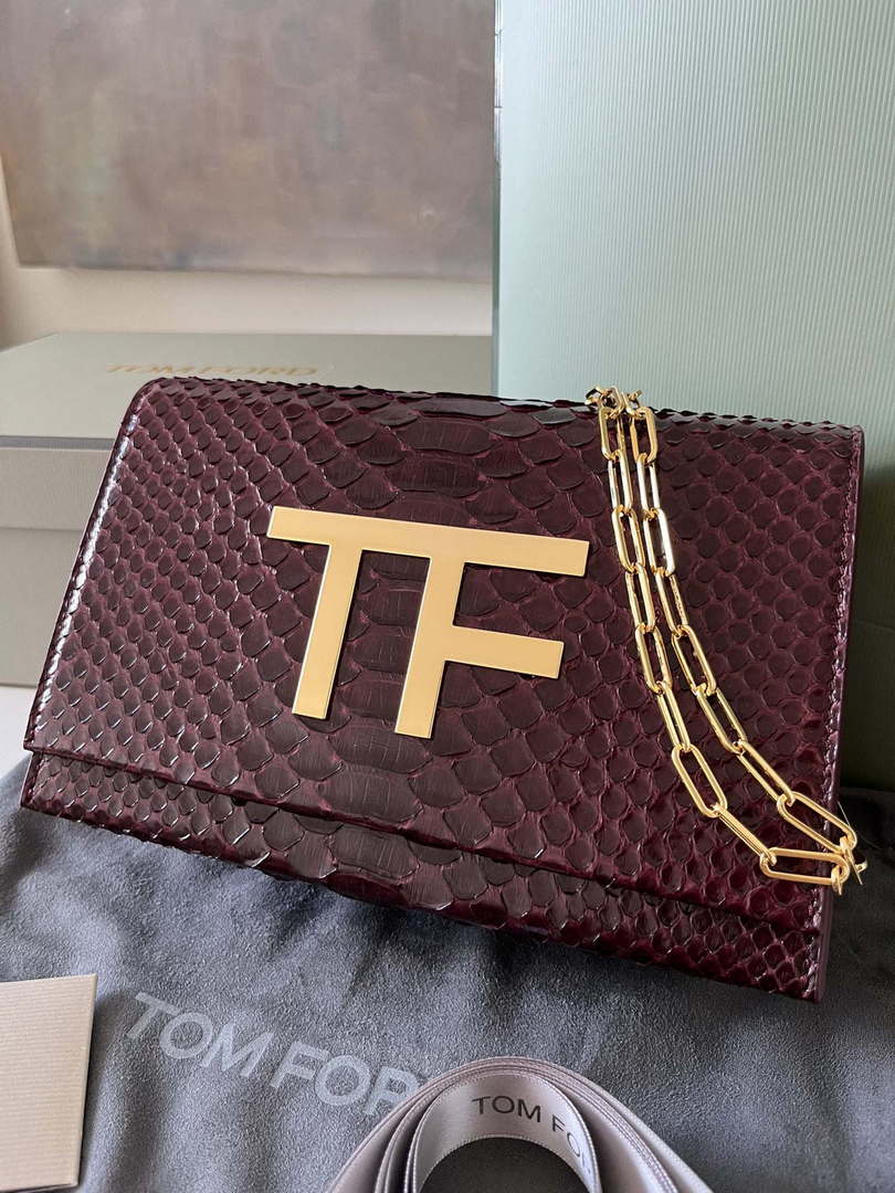 Tom Ford 5520743975 Wine Red Python Evening Tf Disco Bag