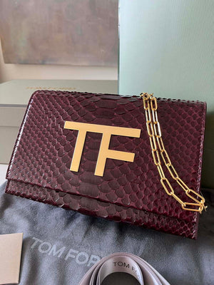 Tom Ford 5520743975 Wine Red Python Evening Tf Disco Bag - Default Title - View 5